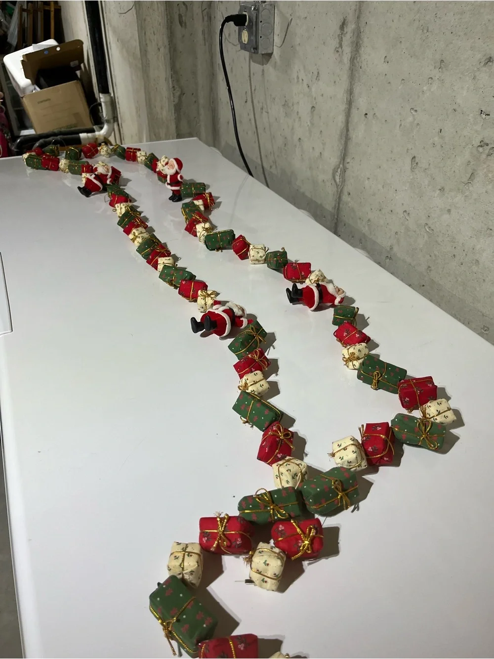 Festive Santa and Gift Boxes Tree garland- Red, Green, Cream .